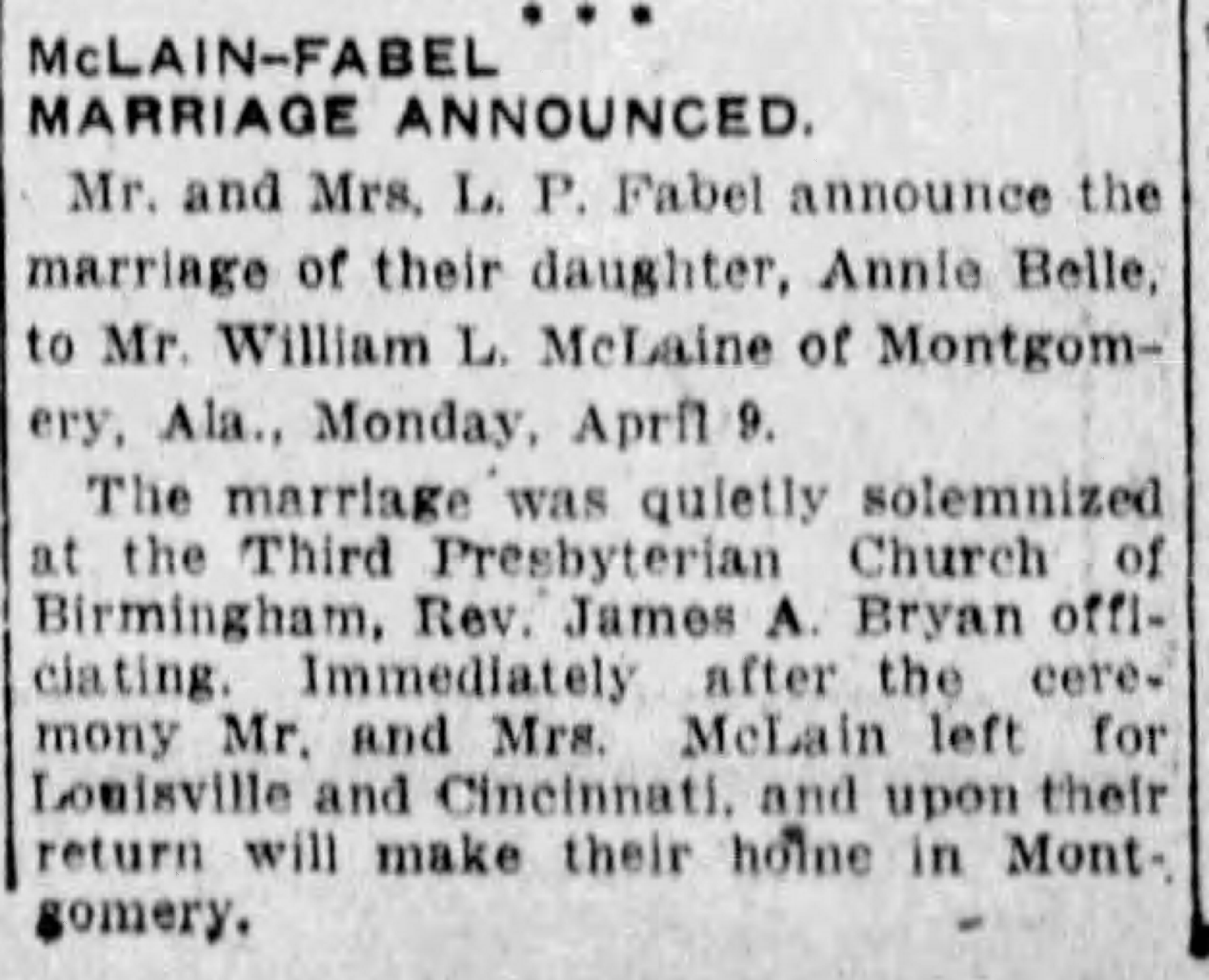 Annie Bell Fabel-William L. McLaine